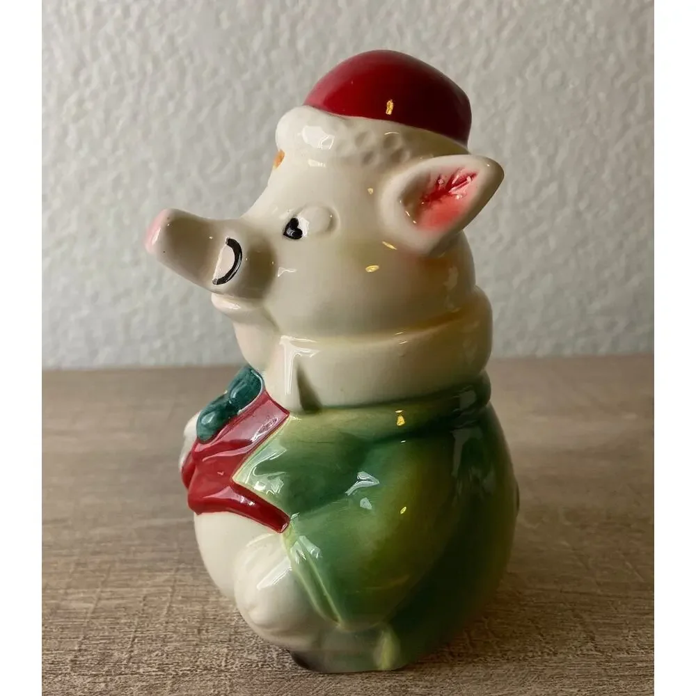 Vintage Salt Pepper Shakers Warthog Santa Claus Hat Christmas